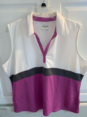 Izod White, Gray and Magenta Colorblock Sleeveless Golf Polo Tank
